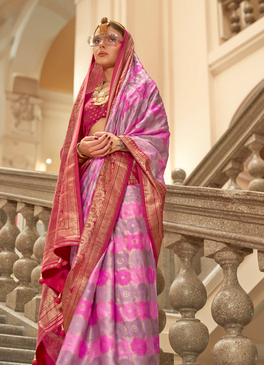 Multi Color Satin Weaving Print Classic Causal Saree