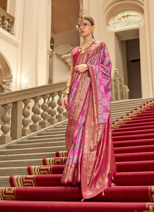 Multi Color Satin Weaving Print Classic Causal Saree