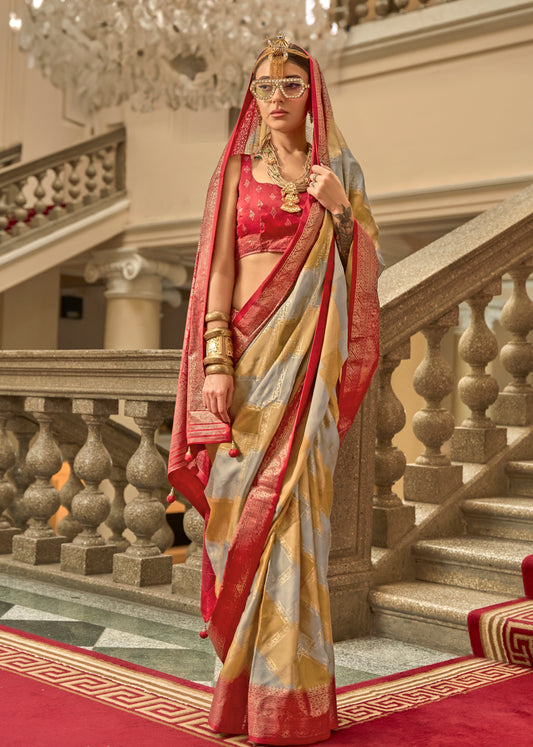 MultiColor Satin Weaving Print Classic Causal Saree