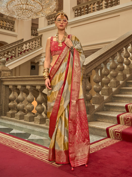MultiColor Satin Weaving Print Classic Causal Saree