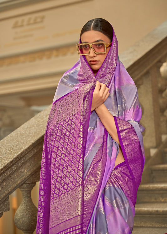 Lavender Satin Weaving Print Classic Causal Saree