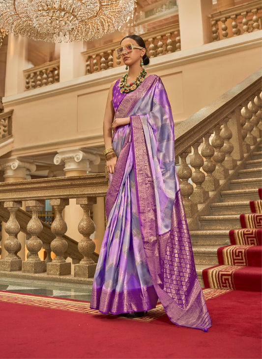 Lavender Satin Weaving Print Classic Causal Saree