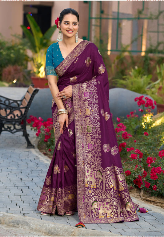 Indian Traditional Wear Purple Color Weaving Work Dola Silk Saree