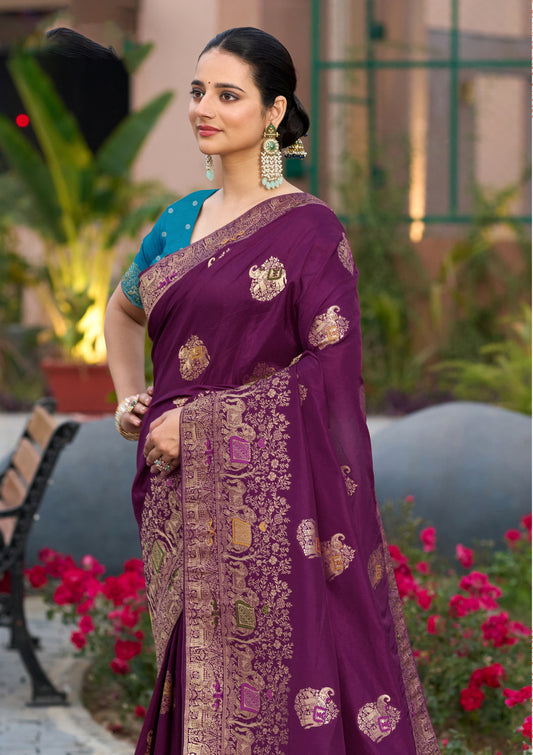 Indian Traditional Wear Purple Color Weaving Work Dola Silk Saree