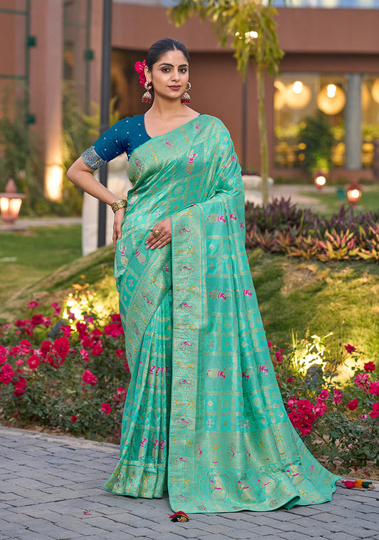 Turquoise Color Dola Silk Gharchola Design Rich Pallu Work Saree