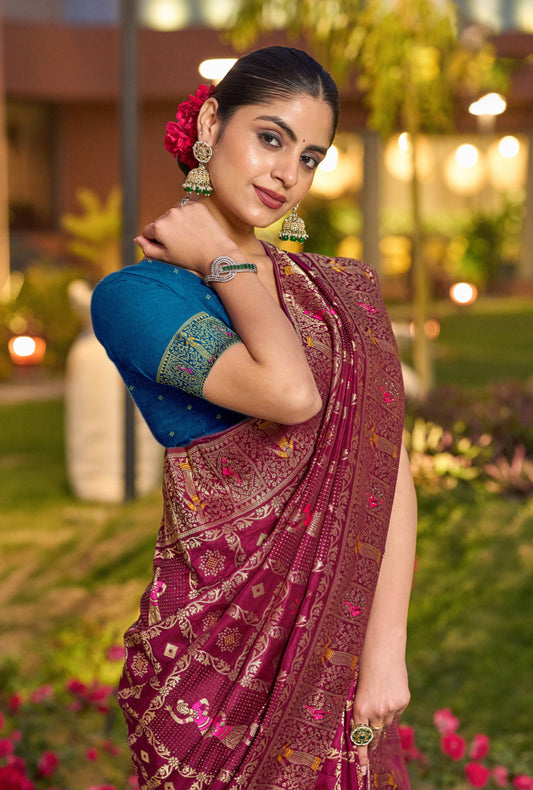 Dark Pink Color Dola Silk Gharchola Design Rich Pallu Work Saree