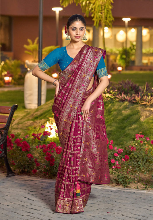 Dark Pink Color Dola Silk Gharchola Design Rich Pallu Work Saree