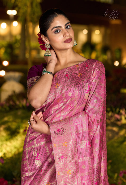 Light Pink Color Dola Silk Gharchola Design Rich Pallu Work Saree