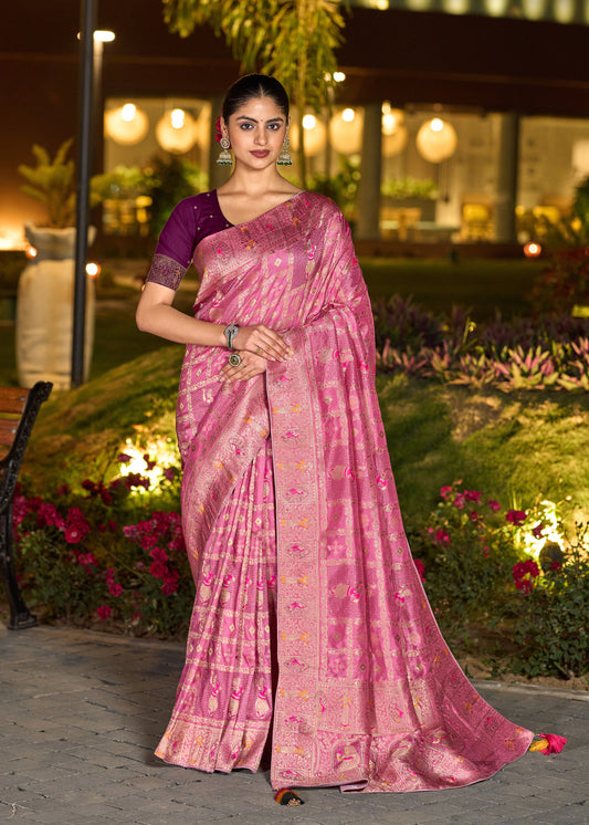 Light Pink Color Dola Silk Gharchola Design Rich Pallu Work Saree