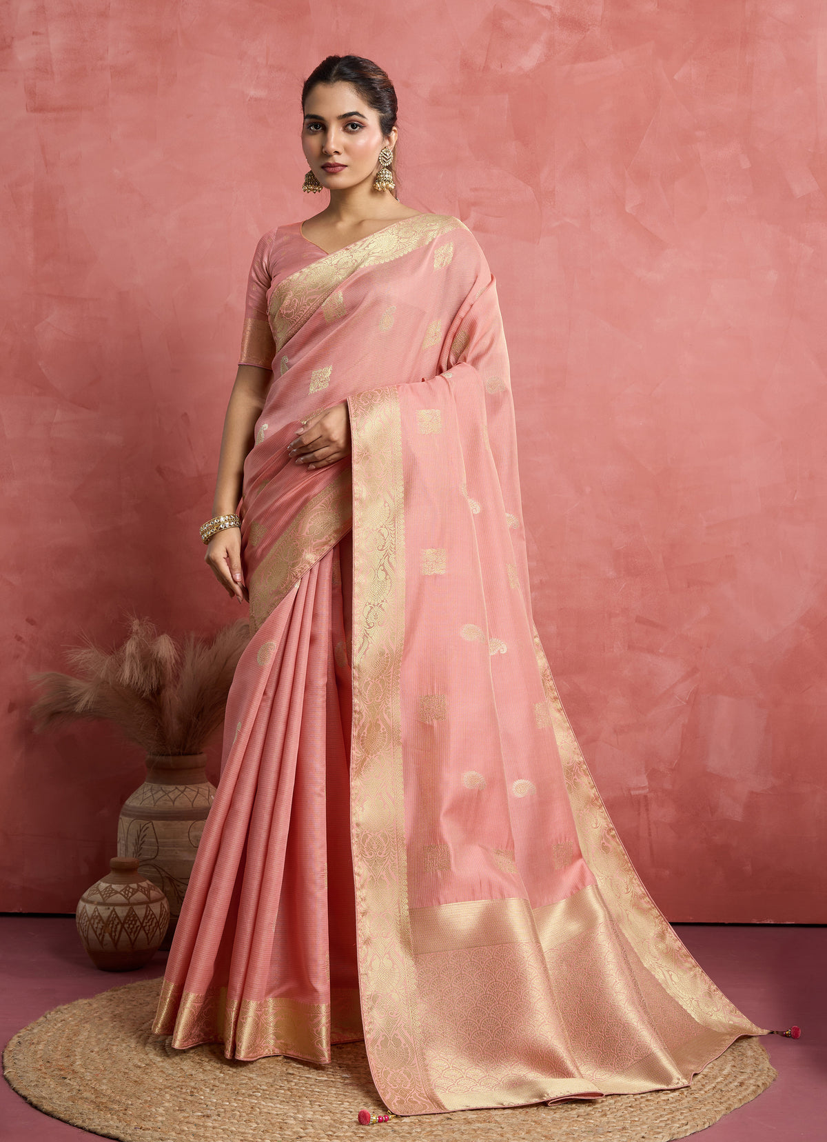 Light Pink Soft Silk Weaving Ceremonial Classic Saree