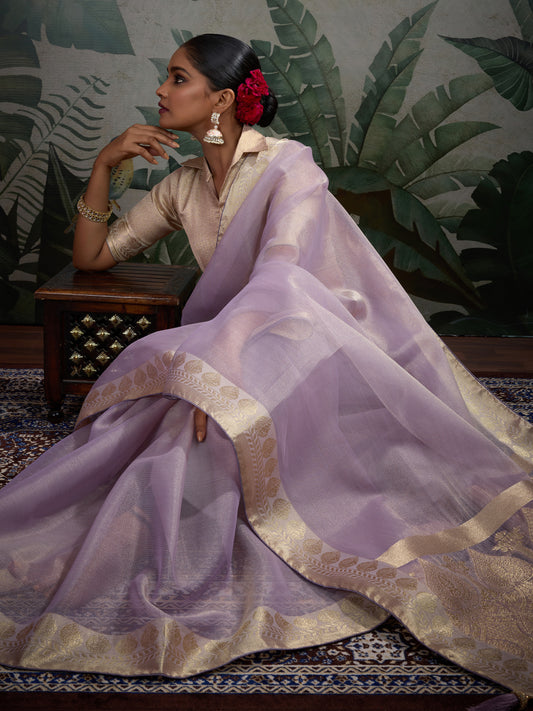 Moiety Light Purple Soft Tissue Silk Saree With Tissue Brocade Blouse Piece