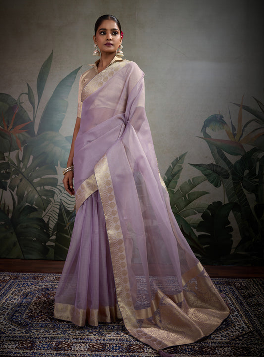 Moiety Light Purple Soft Tissue Silk Saree With Tissue Brocade Blouse Piece