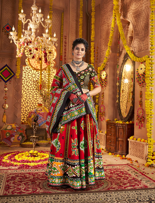 Maroon Cotton Navratri Lehenga Choli with Aari & Foil Work