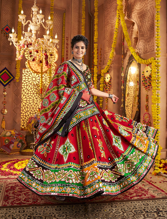 Maroon Cotton Navratri Lehenga Choli with Aari & Foil Work