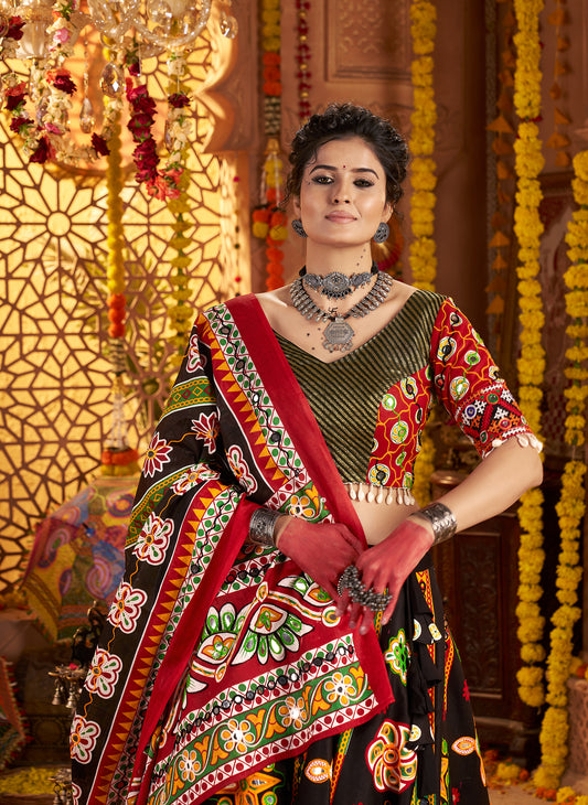 Black Cotton Navratri Lehenga Choli with Aari & Foil Work
