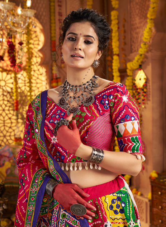 Multicolor Cotton Navratri Lehenga Choli with Aari & Foil Work