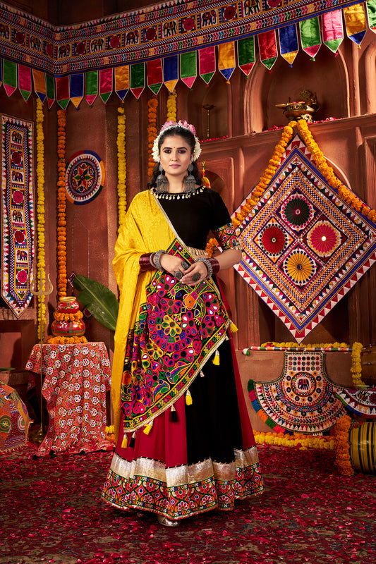 Multi Color Navratri Lehenga Choli in Viscose Cotton with Kutchi Mirror Work