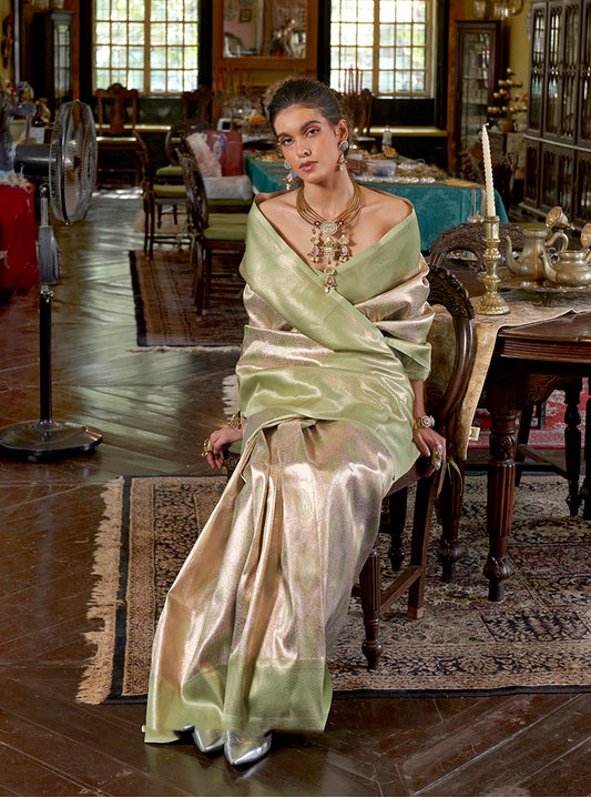 Light Green Kanjivaram Silk Blend Woven Classic Saree