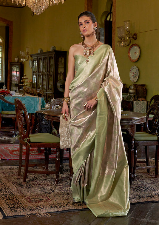 Light Green Kanjivaram Silk Blend Woven Classic Saree