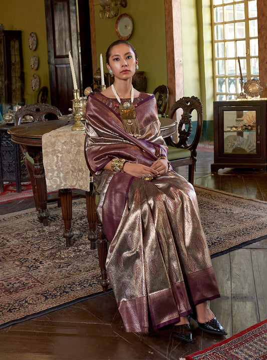 Purple Kanjivaram Silk Blend Woven Classic Saree
