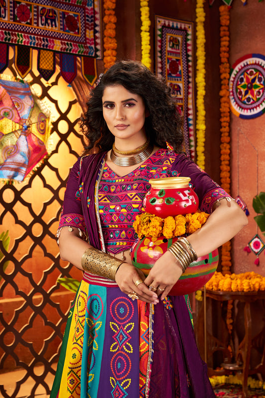 Purple Gajji silk Thread Mirror Work Navratri Lehenga Choli
