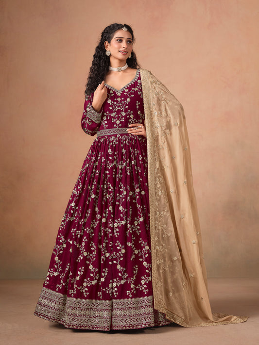 Rani Pink Georgette Heavy Embroidered work Anarkali Suit