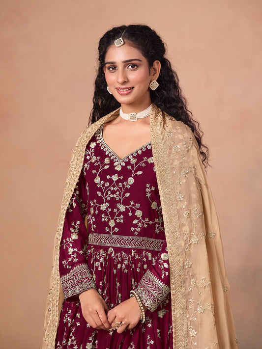 Rani Pink Georgette Heavy Embroidered work Anarkali Suit