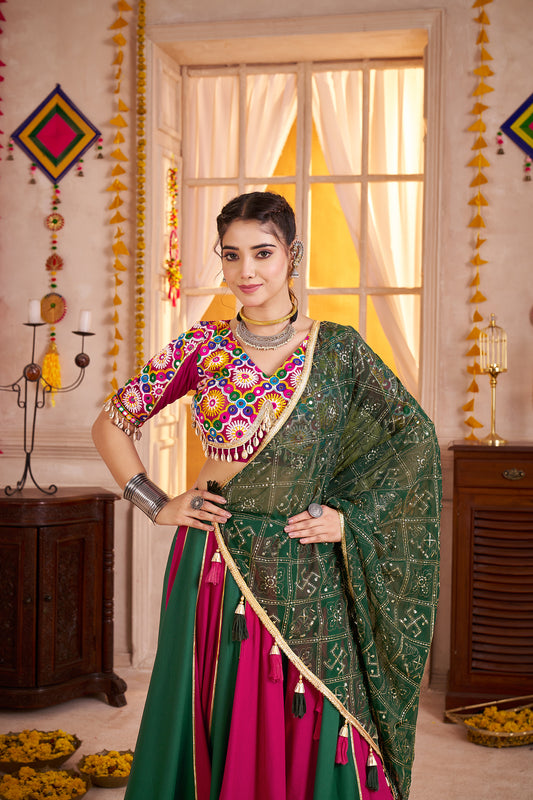Multi Colour Viscose Cotton Kutchi patch work Readymade Lehenga Choli
