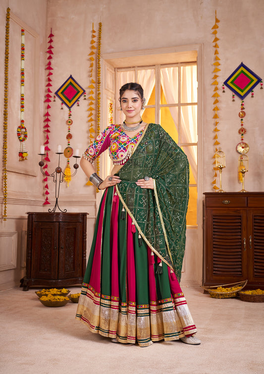 Multi Colour Viscose Cotton Kutchi patch work Readymade Lehenga Choli