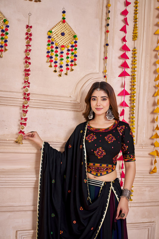 Multi-Color Viscose Cotton Navratri Lehenga Choli with Hand Mirror Work