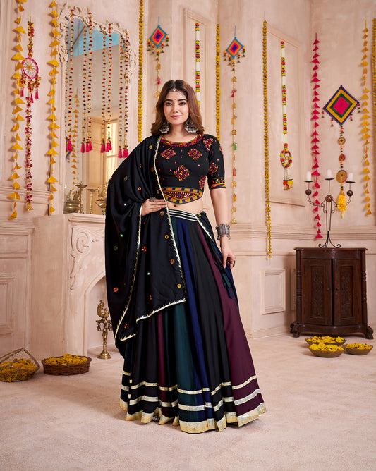 Multi-Color Viscose Cotton Navratri Lehenga Choli with Hand Mirror Work