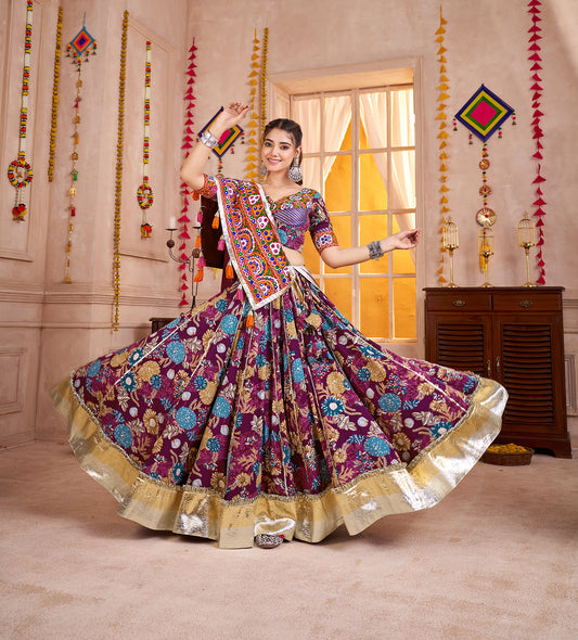 Purple Kutchi Mirror Work Navratri Lehenga Choli