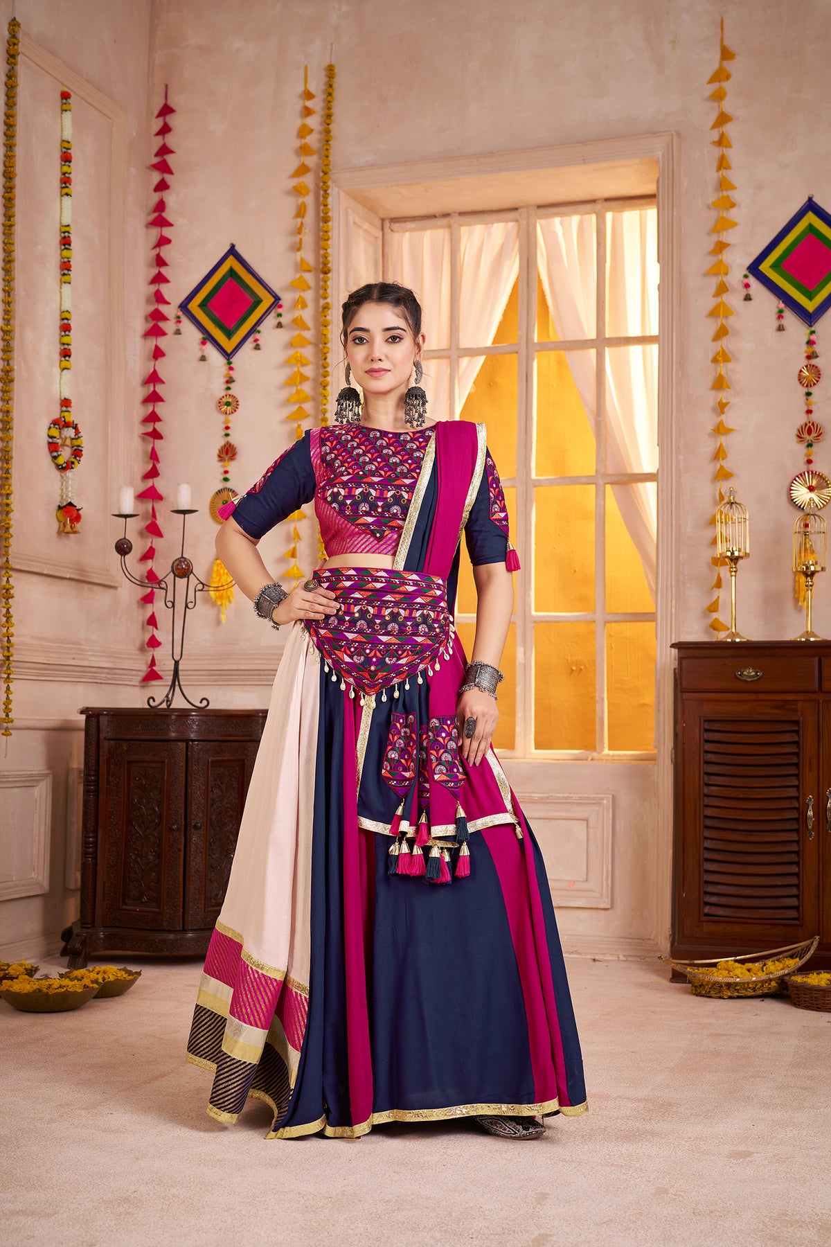 Viscose Cotton Multi-Color Embroidery Navratri Lehenga Choli