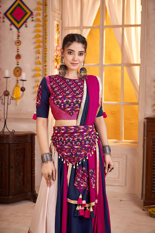 Viscose Cotton Multi-Color Embroidery Navratri Lehenga Choli