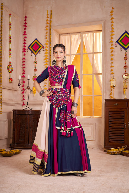 Viscose Cotton Multi-Color Embroidery Navratri Lehenga Choli