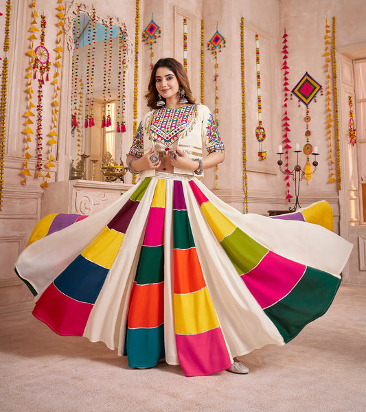 Multicolor Viscose Cotton Navratri Chaniya Choli With Kutchi And Patch Work Jacket