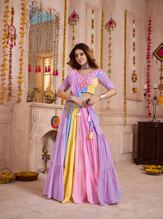 Multicolor Viscose Cotton Navratri Chaniya Choli With Mirror Work