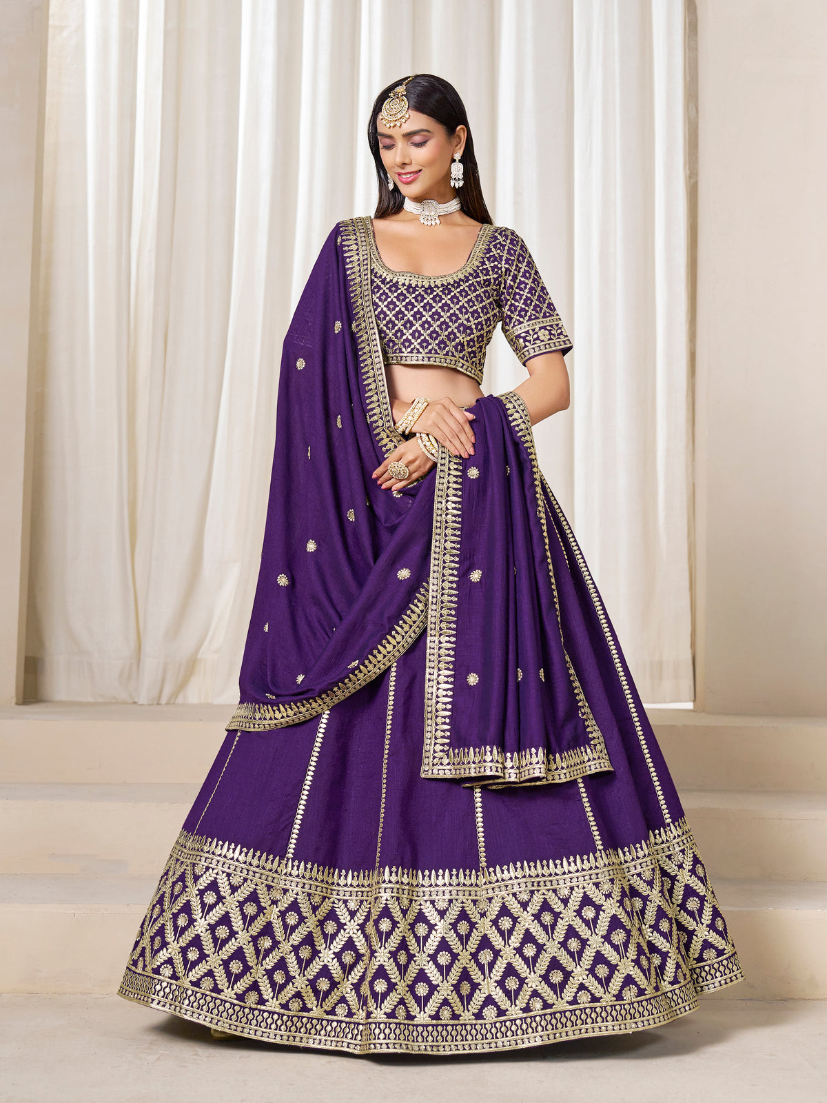 Purple Art Silk Wedding Wear Lehenga Choli Set