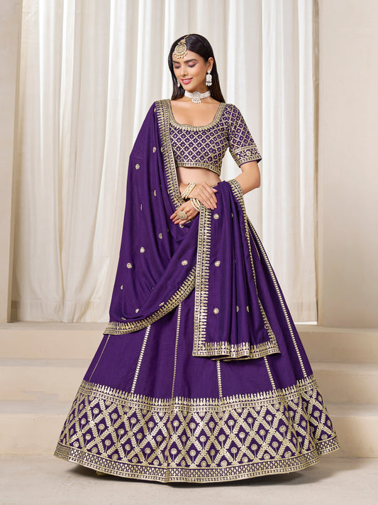 Purple Art Silk Wedding Wear Lehenga Choli Set