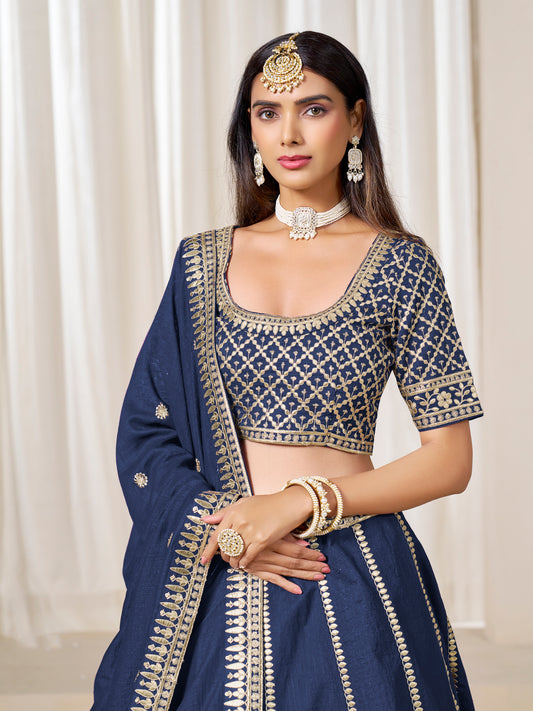 Navy Blue Art Silk Wedding Wear Lehenga Choli Set
