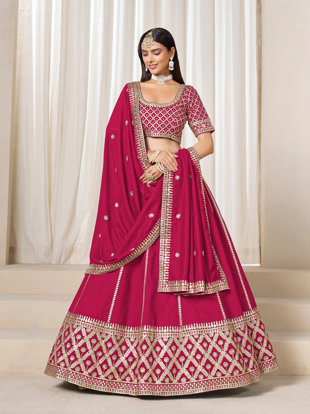 Rani Pink Art Silk Wedding Wear Lehenga Choli Set