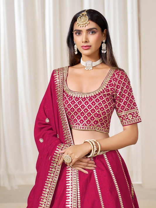 Rani Pink Art Silk Wedding Wear Lehenga Choli Set