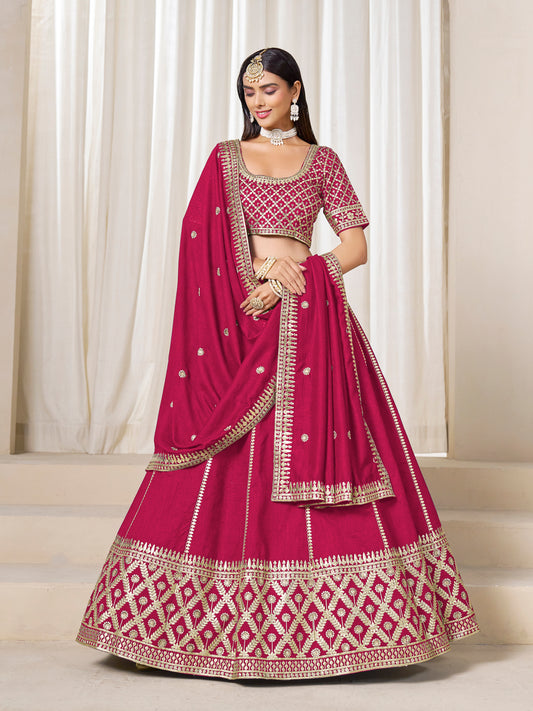 Rani Pink Art Silk Wedding Wear Lehenga Choli Set