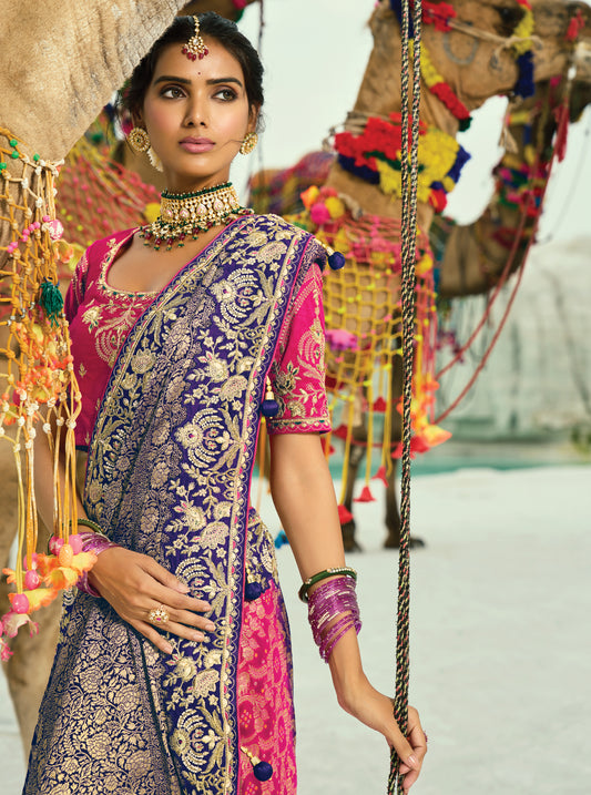 Multicolor Embroidered Georgette Bandhej Designer Saree