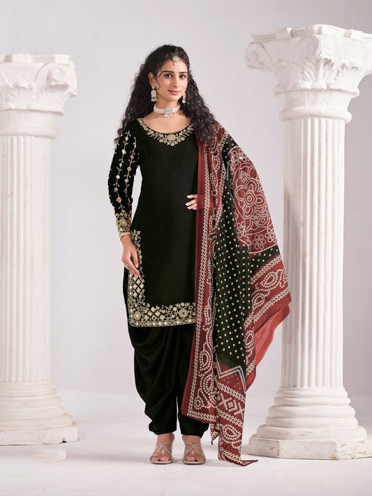 Embroidered Chanderi Silk Black Mirror Work Salwar Kameez