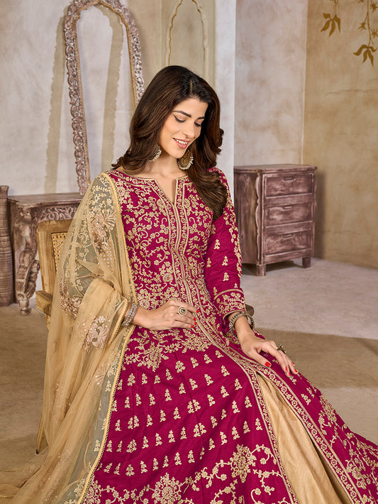 Rani Pink Color Art Silk Embroidered Anarkali Salwar Kameez