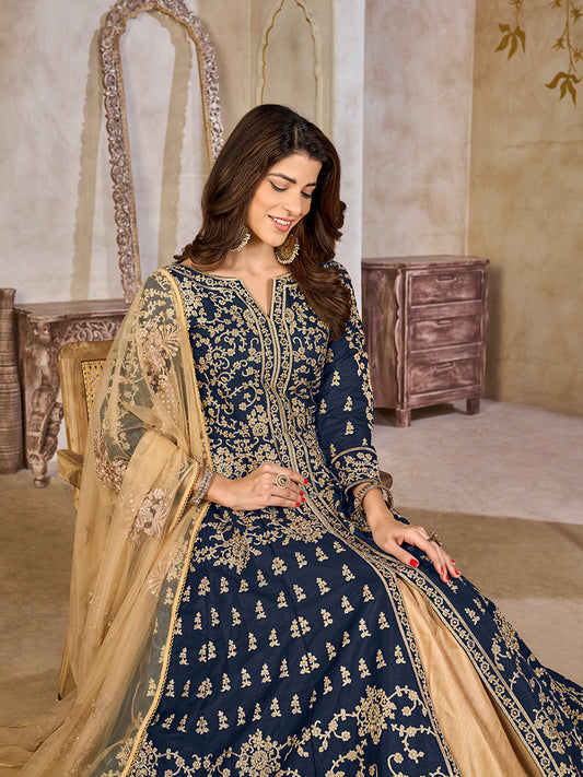 Navy blue Color Art Silk Embroidered Anarkali Salwar Kameez