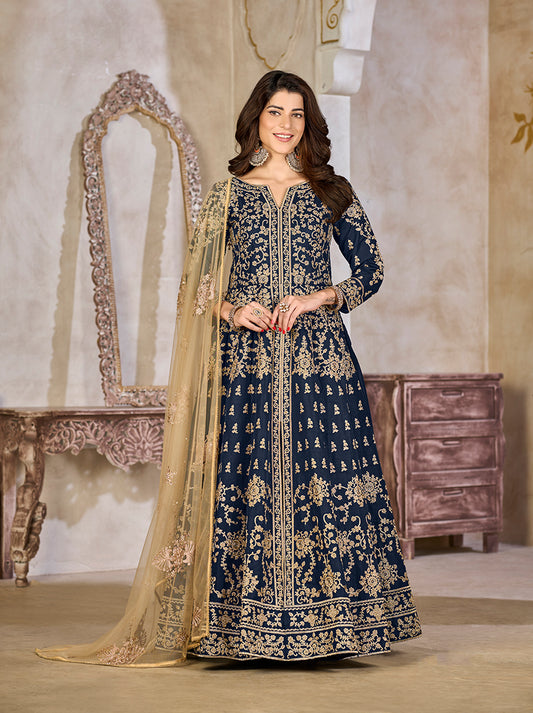 Navy blue Color Art Silk Embroidered Anarkali Salwar Kameez