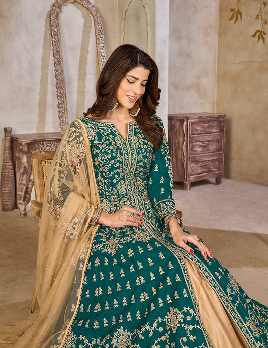 Teal Color Art Silk Embroidered Anarkali Salwar Kameez