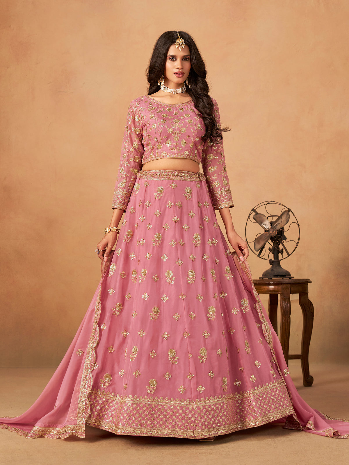 Embroidered Pink Organza Trendy Lehenga Choli